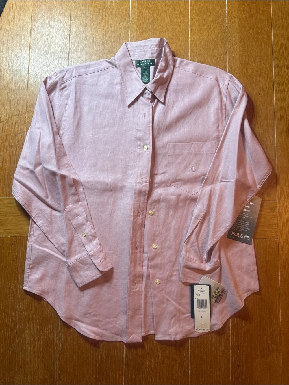 Ladies Vintage Lauren by Ralph Lauren Light Pink Linen Dress Shirt